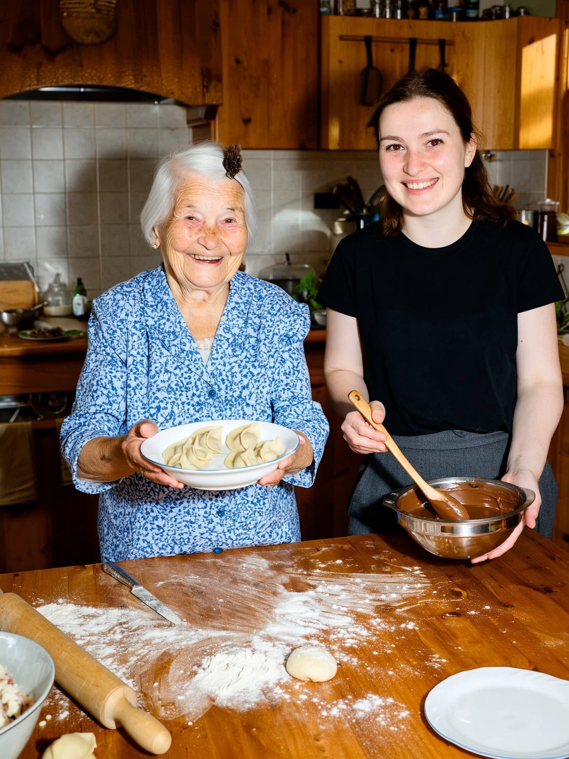 Babcia i wnuczka, pomidory, domowa kuchnia
