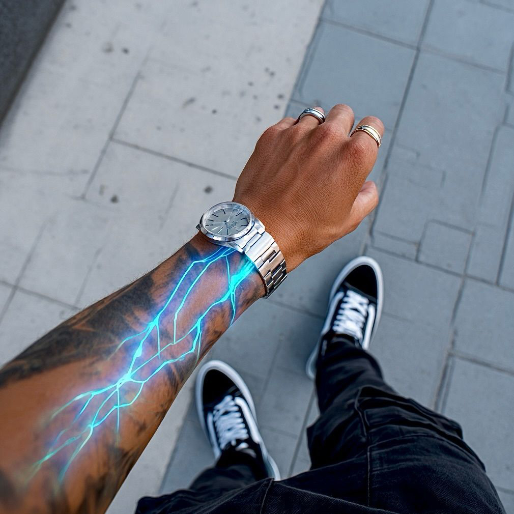 Studio — dark, neon pink mural